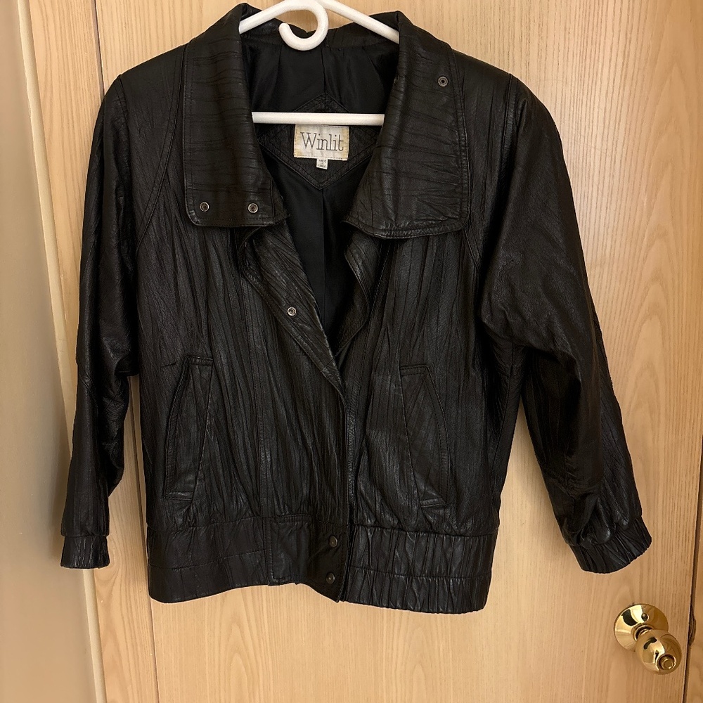 80's Vintage Black Winlit genuine leather jacket